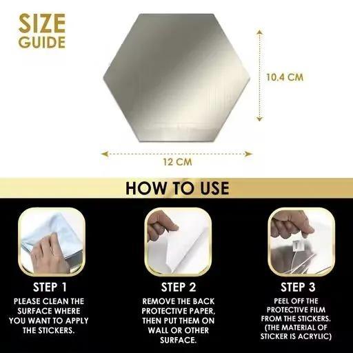 3D Hexagonal Mirror Wall Stickers - Self-Adhesive Acrylic Decor (12 Pieces)